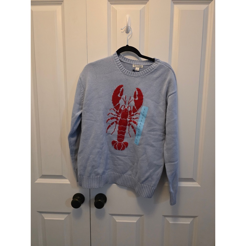Mighty Fine Womens Lobster Graphic Knit Sweater Light Blue Large NWT